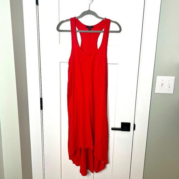 J. Crew Red Cotton Swingy Tank Dress Beach Hi Low Hem Vacation Lagenlook Small - Picture 1 of 5